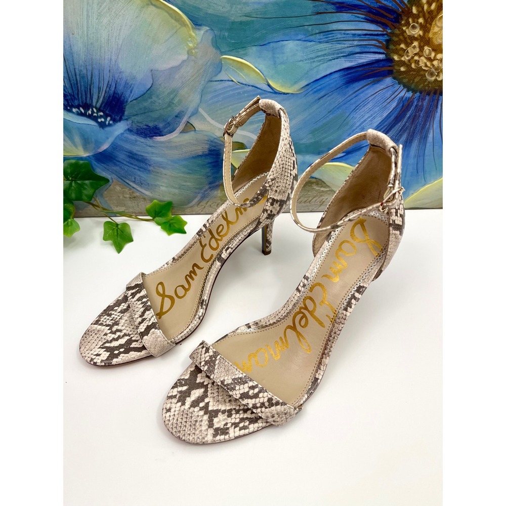 Sam Edelman Snakeskin Embossed Ankle Strap Stiletto Sandals Size 9.5 - Picture 3 of 9